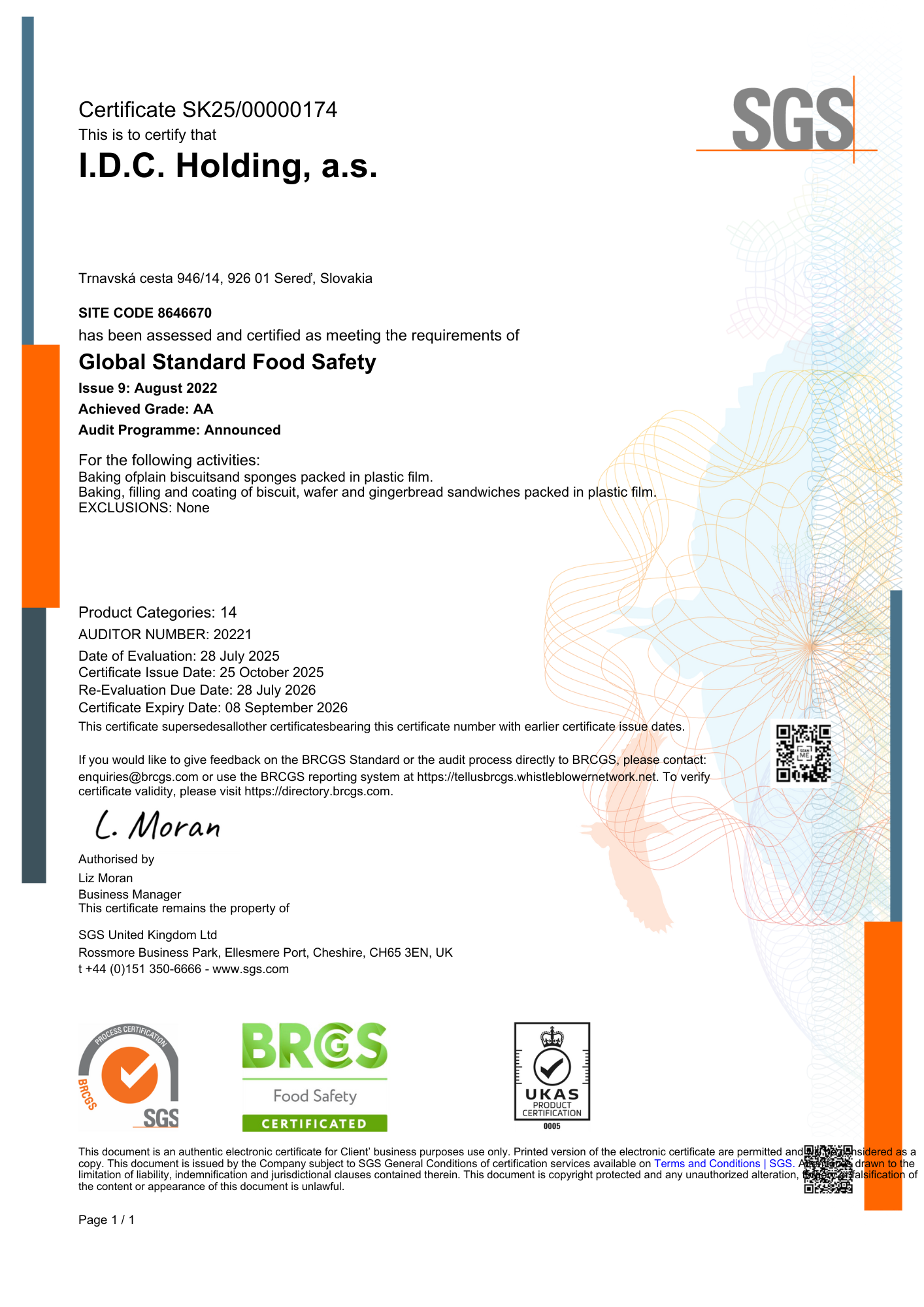 BRC Pečivárne Sereď 2026 pdf